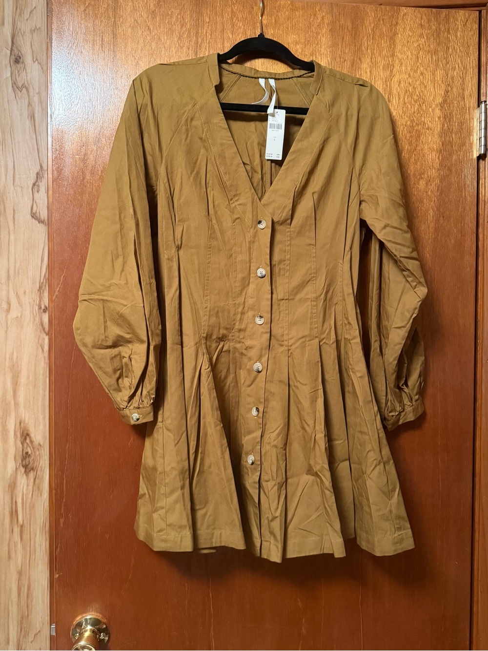 Anthropologie Mustard Long-Sleeve Button Front Dress
